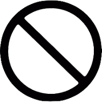 Prohibition symbol with a black circle and diagonal line through it on a white background